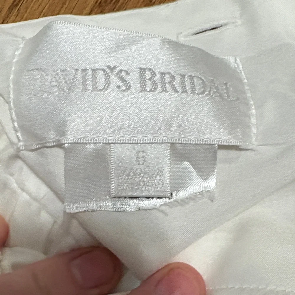 David's Bridal Ivory Satin and Tulle Flower Girl Dress - Picture 2 of 4